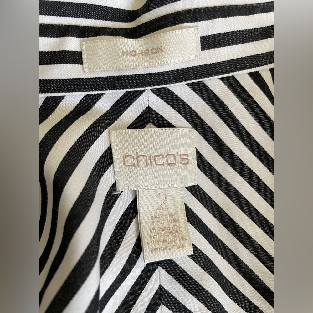 CHICO’S Black & White Striped Shirt - Picture 2 of 8
